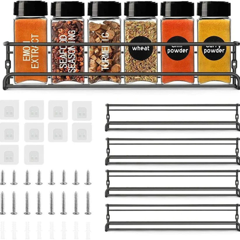 4PCS SET Kitchen Spice Rack Storage Organiser Shelves Wall Mount Kitchen Door Jar Ausie Sales