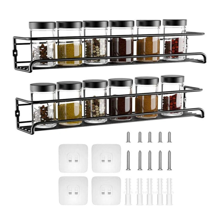 4PCS SET Kitchen Spice Rack Storage Organiser Shelves Wall Mount Kitchen Door Jar Ausie Sales