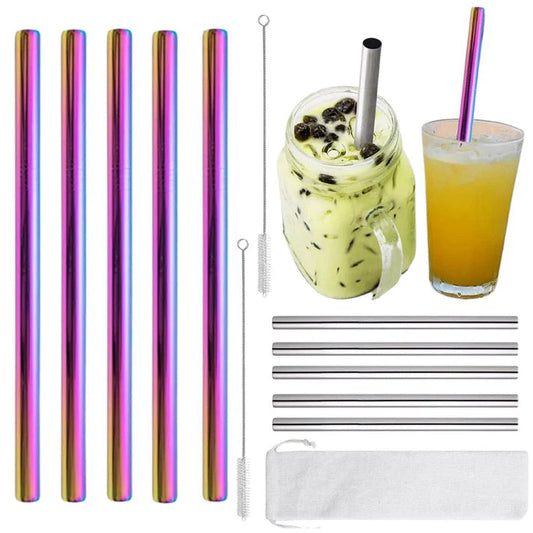 5pcs BOBA Stainless Steel Bubble Tea Straw Extra Wide Metal Reusable Jumbo Pack My Store