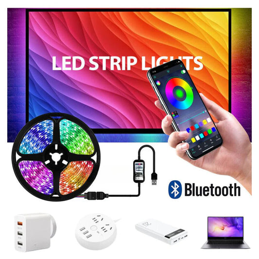 Bluetooth USB RGB LED Strip Lights 5V IP65 Waterproof 5050 5M 300 LEDs Ausie Sales