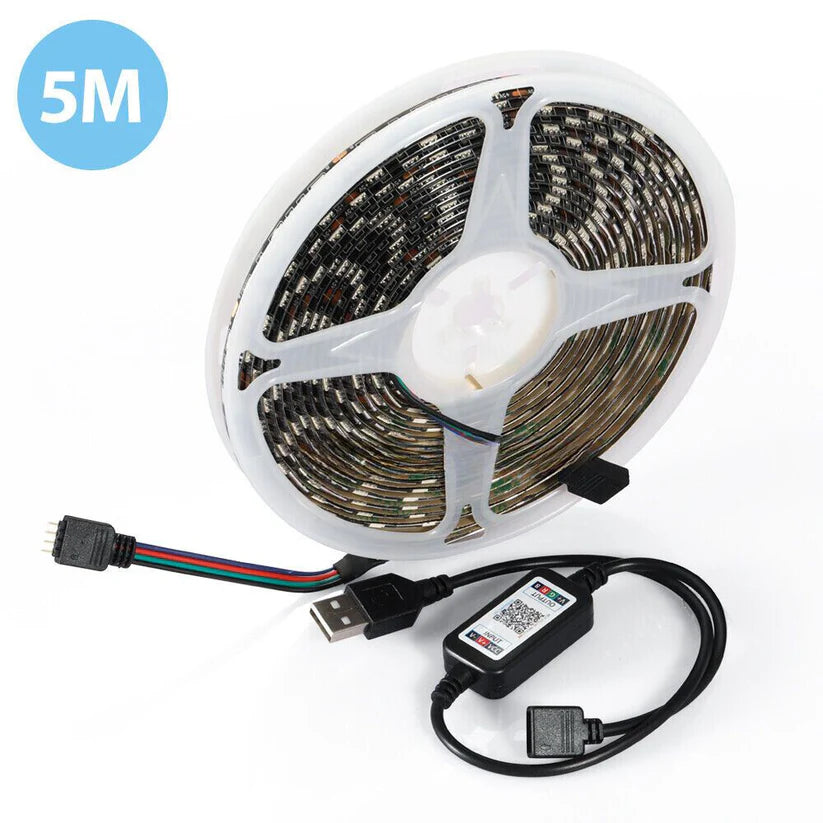 Bluetooth USB RGB LED Strip Lights 5V IP65 Waterproof 5050 5M 300 LEDs Ausie Sales