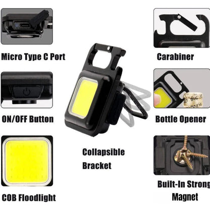 USB Rechargeable Mini Pocket COB LED Work Light Keychain Flashlight Torch Lamp Ausie Sales