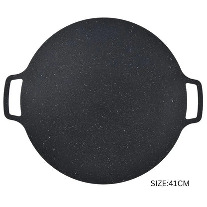 Korean Non-stick BBQ Grill Pan Iron Outdoor Barbecue Round Hot Plate Garden 41CM
