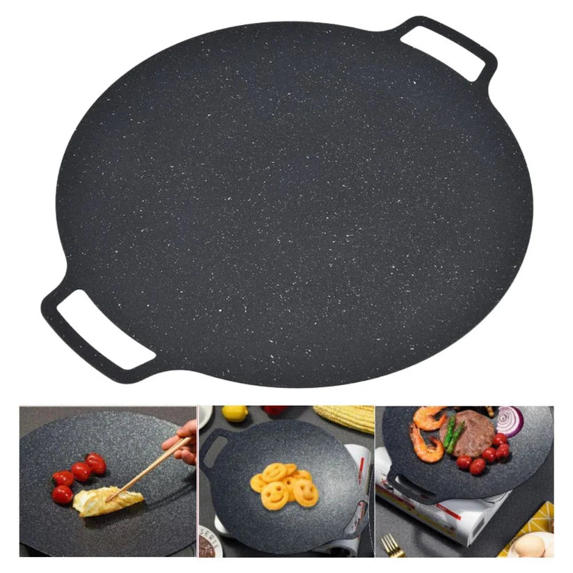 Korean Non-stick BBQ Grill Pan Iron Outdoor Barbecue Round Hot Plate Garden 41CM