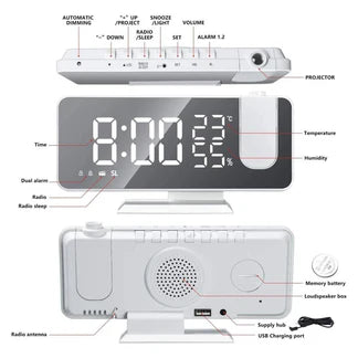 LED Digital Smart Alarm Clock Projection Time Projector Temperature LCD Display