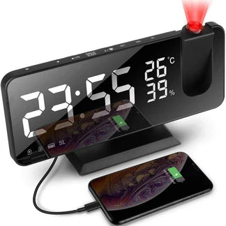 LED Digital Smart Alarm Clock Projection Time Projector Temperature LCD Display