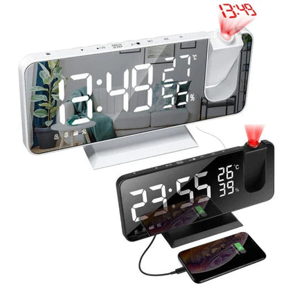 LED Digital Smart Alarm Clock Projection Time Projector Temperature LCD Display