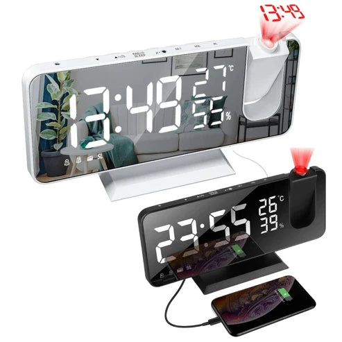 LED Digital Smart Alarm Clock Projection Time Projector Temperature LCD Display
