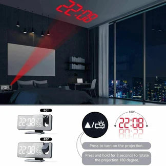 LED Digital Smart Alarm Clock Projection Time Projector Temperature LCD Display