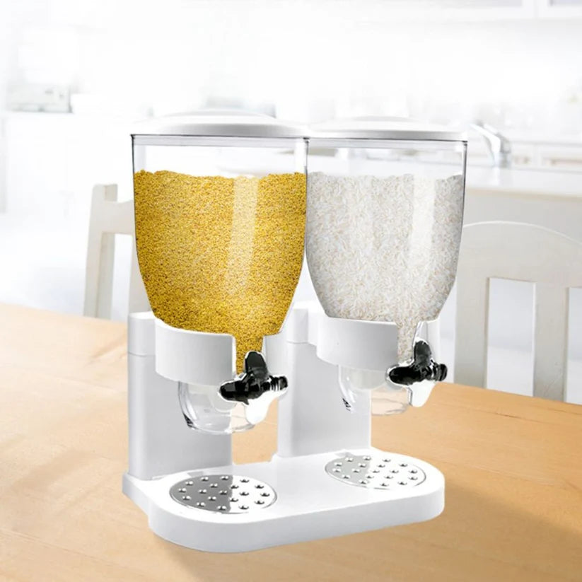 Large Double Cereal Dispenser Kitchen Container Tank Dry Food Snack Canister