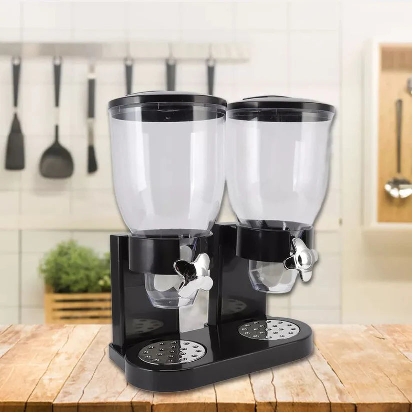 Large Double Cereal Dispenser Kitchen Container Tank Dry Food Snack Canister