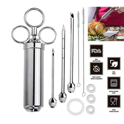 Meat Seasoning Injector Syringe BBQ Tool Kit Marinade Turkey Basting Flavor Food