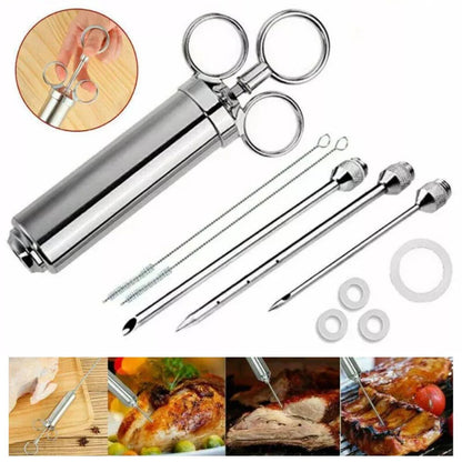 Meat Seasoning Injector Syringe BBQ Tool Kit Marinade Turkey Basting Flavor Food