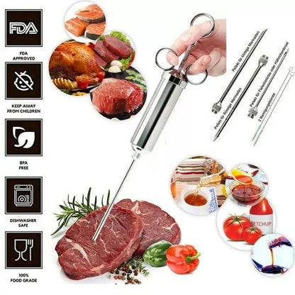 Meat Seasoning Injector Syringe BBQ Tool Kit Marinade Turkey Basting Flavor Food