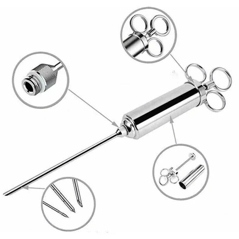 Meat Seasoning Injector Syringe BBQ Tool Kit Marinade Turkey Basting Flavor Food