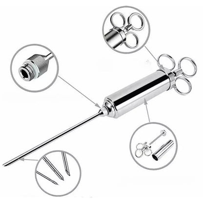 Meat Seasoning Injector Syringe BBQ Tool Kit Marinade Turkey Basting Flavor Food