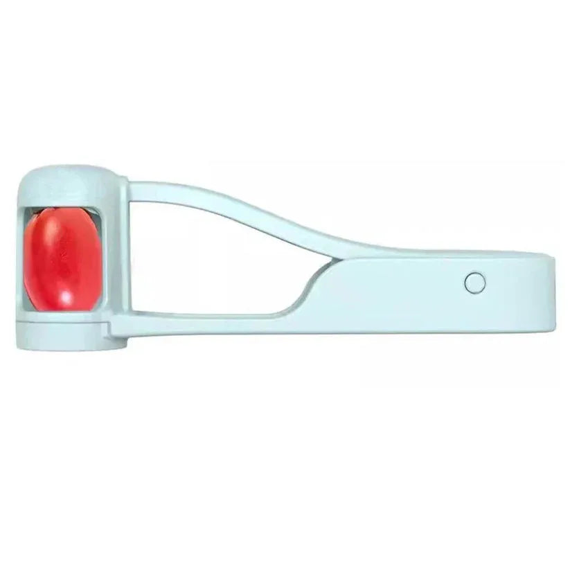 Light blue roller with a red roller head on a white background


