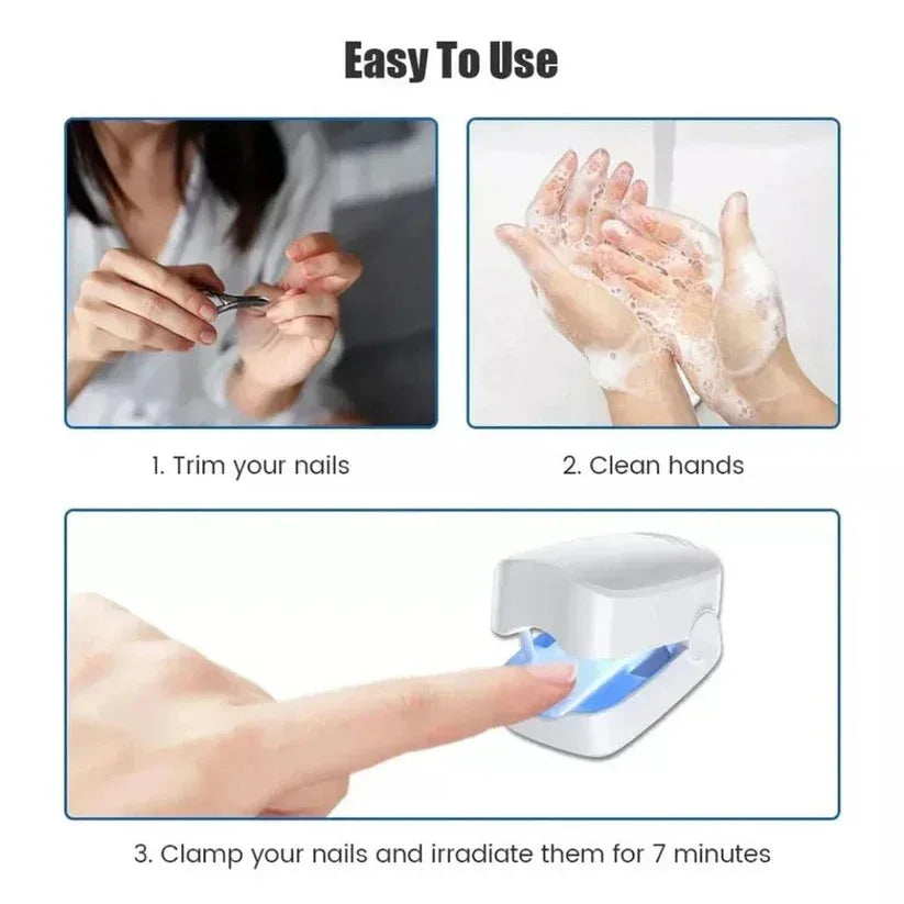 Instructions for using a nail care device with text and images of hands performing tasks.

