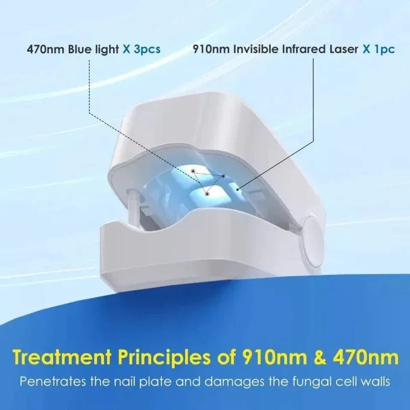 Nail care device with blue light and infrared laser on a blue background

