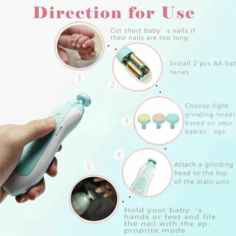Newborn Electric Baby Nail Trimmer Infant Safe Grinder Clipper Tools Set