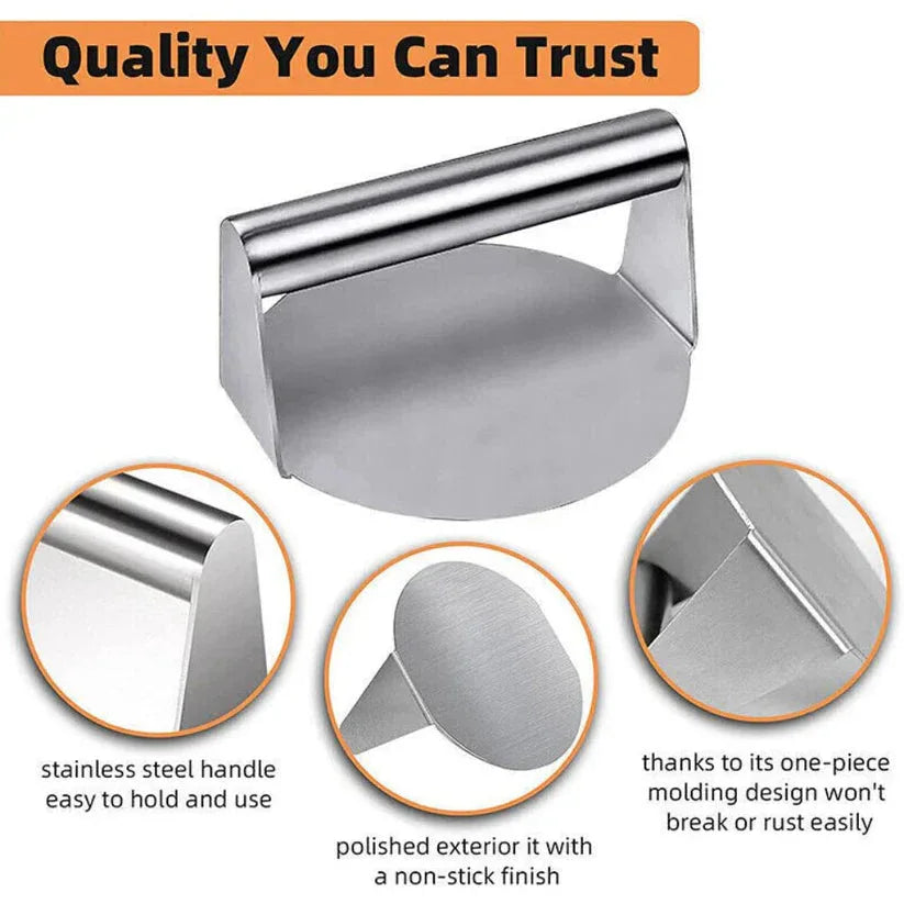 Stainless steel tool with features highlighted on a white background

