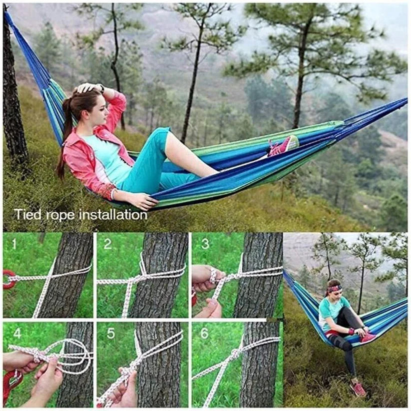 Outdoor Double Hammock Swinging Camping Hanging Travel Bed Tree Strap Hook