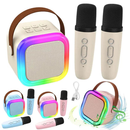 Portable Kids Mini Karaoke Machine with 2 Microphones Wireless Bluetooth Speaker