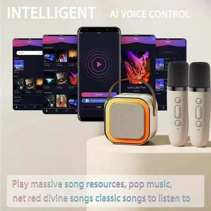 Portable Kids Mini Karaoke Machine with 2 Microphones Wireless Bluetooth Speaker