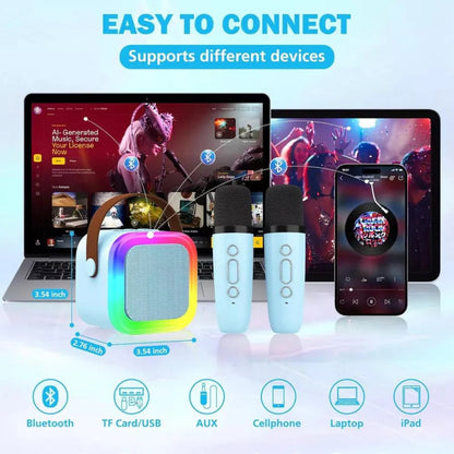 Portable Kids Mini Karaoke Machine with 2 Microphones Wireless Bluetooth Speaker