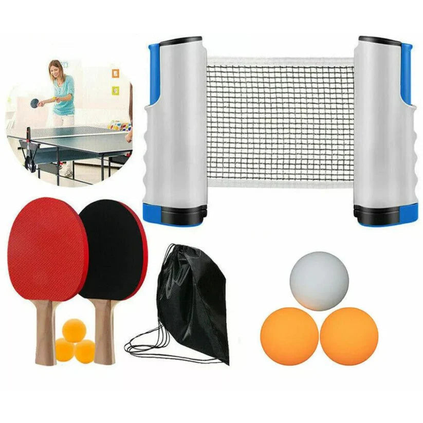 Portable Table Tennis Kit Ping Pong Set Instant Retractable Net Rack + 2 Bats + 3 Balls