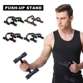 Man holding a push-up stand with additional stands displayed on a white background

