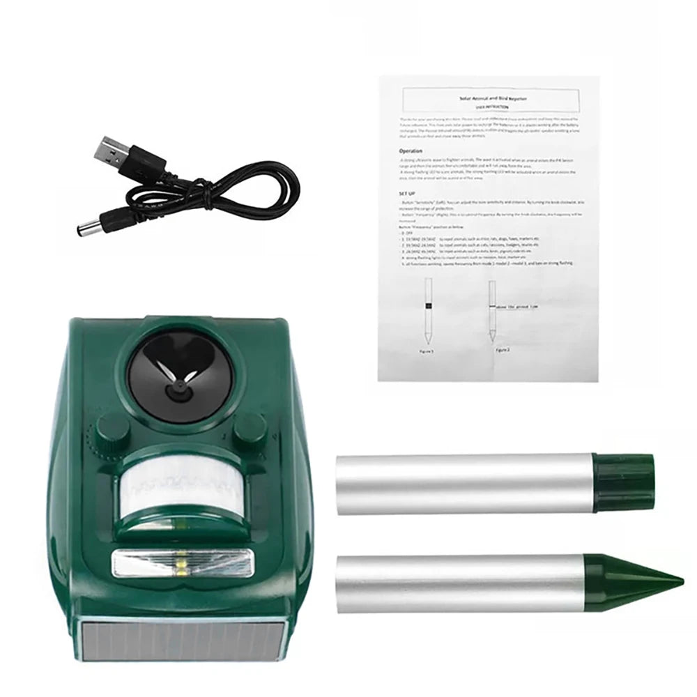 Green electronic device with components on a white background

