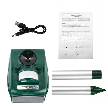 Green electronic device with components on a white background


