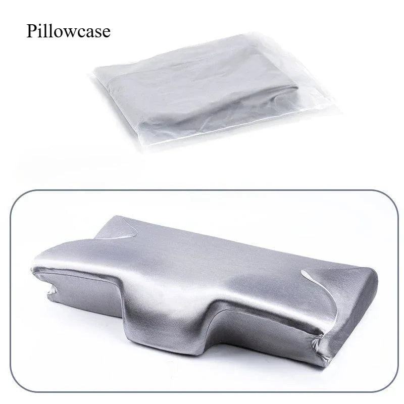 Silver pillowcase and pillow on a white background

