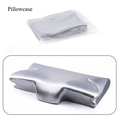 Silver pillowcase and pillow on a white background

