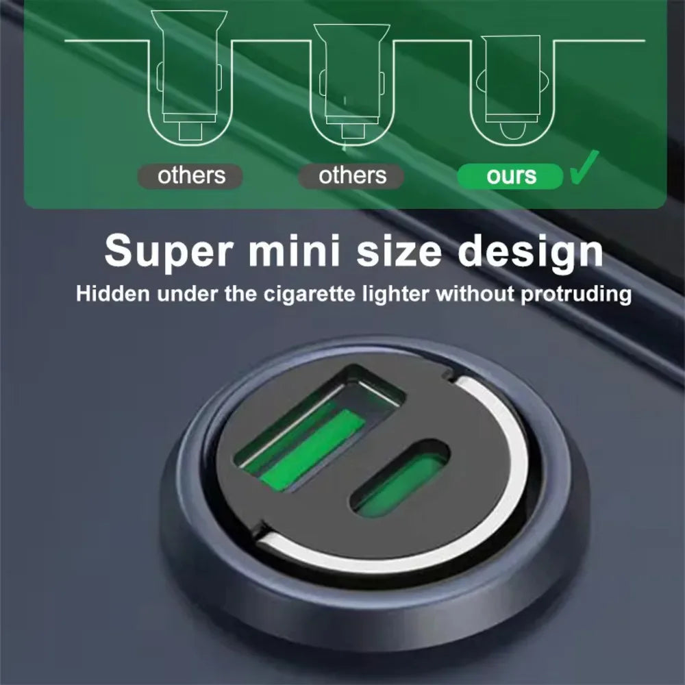 Car charger with super mini size design, hidden under a cigarette lighter.

