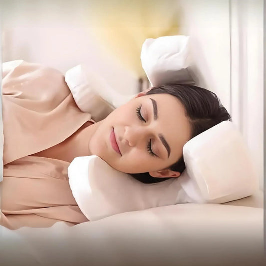 Woman sleeping peacefully on a pillow with a soft, blurred background

