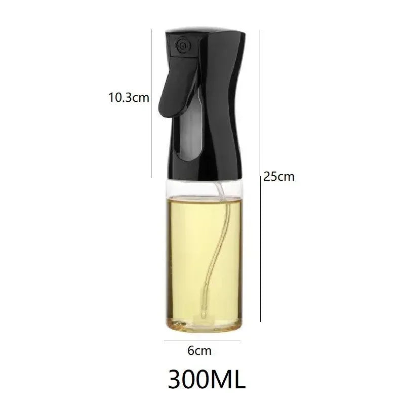 Black spray bottle with measurement details on a white background

