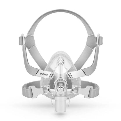 CPAP mask with gray headgear on a white background

