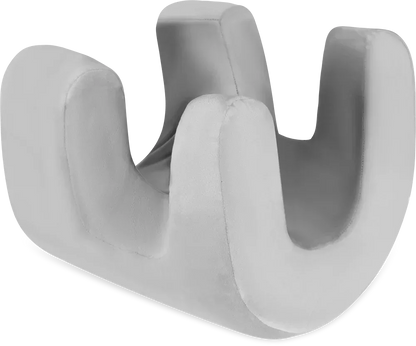 Gray rubber duck-shaped bath toy on a white background

