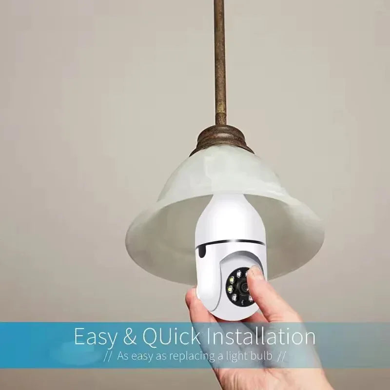 Hand holding a smart light bulb with text 'Easy & Quick Installation' on a neutral background

