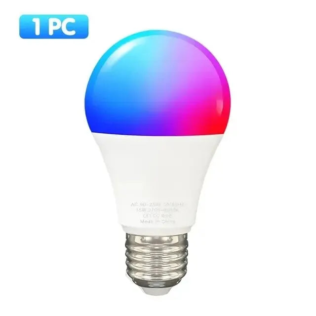 Smart light bulb with multicolor display on a white background

