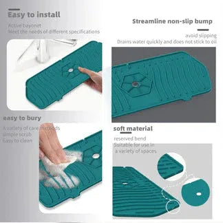Teal mat with features highlighted on a gray background

