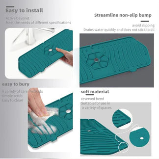 Silicone Faucet Mat For Kitchen Sink - Splash Guard, Draining Pad Bathroom Sink