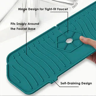 Teal silicone mat with text labels on a white background

