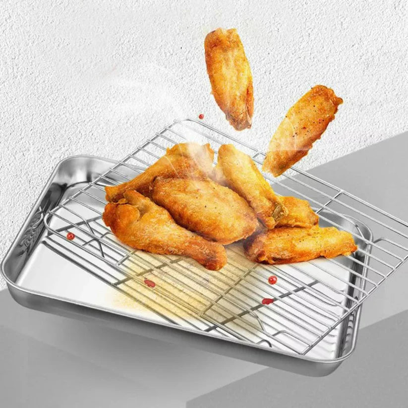 Stainless Steel Baking Tray with Cooling Rack Cookie Oven Kitchen Sheet Pan Set