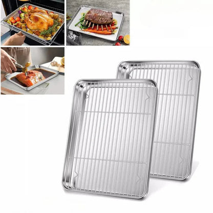 Stainless Steel Baking Tray with Cooling Rack Cookie Oven Kitchen Sheet Pan Set