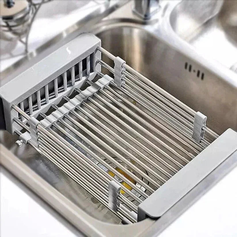 Foldable dish rack over a kitchen sink

