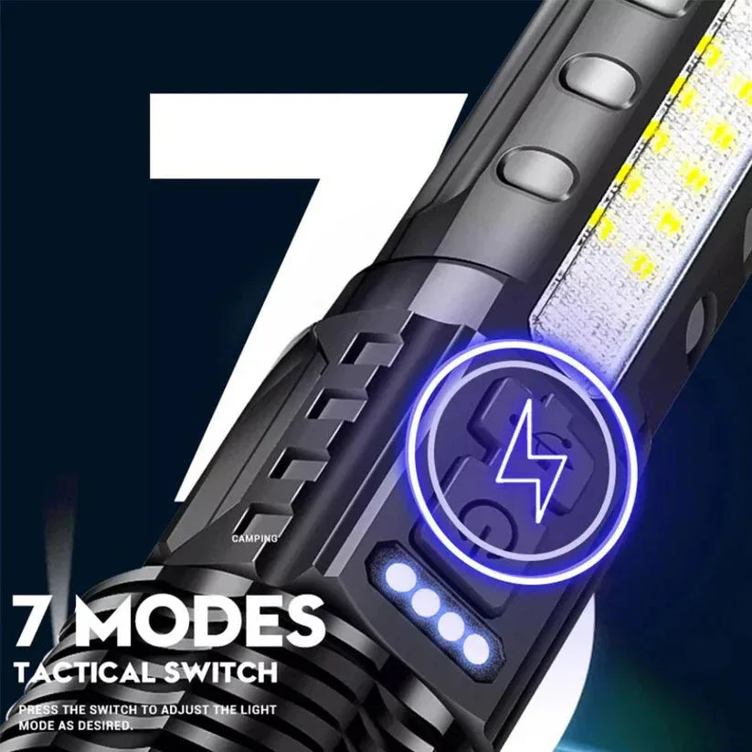 Tactical switch with LED light on a dark background

