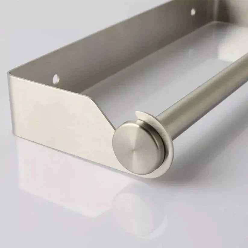 Metallic towel holder on a white background

